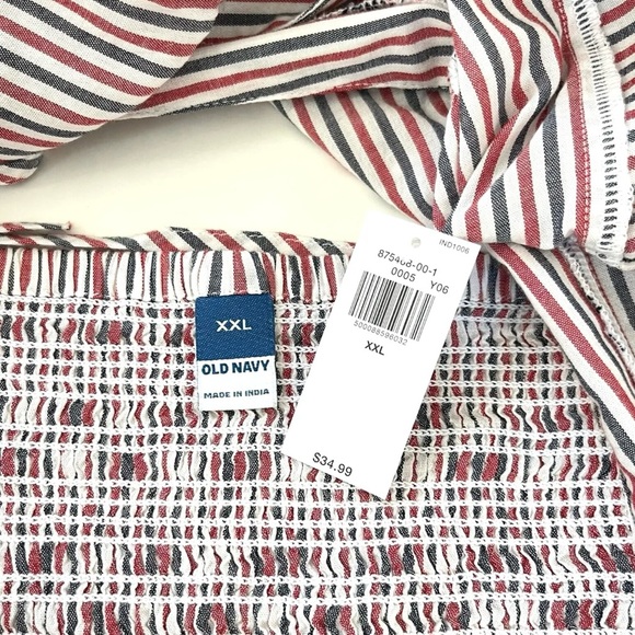 Old Navy Womens Top Blouse XXL Red White Blue Striped Boho Peasant Smocked New - Picture 2 of 12